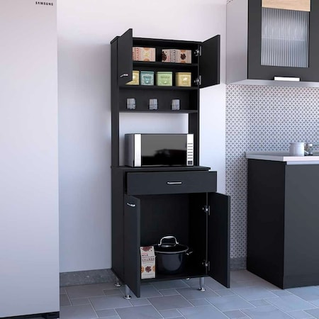 Tuhome Della 60 Kitchen Pantry with Countertop, Closed & Open Storage, Black ALW5544